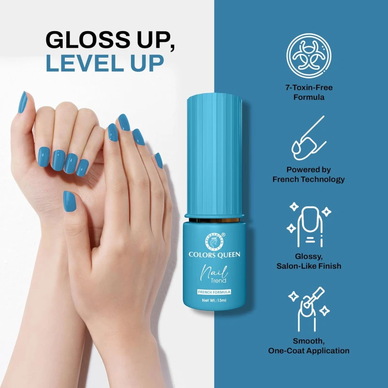 Colors Queen Nail Trend Glossy Nail Polish | Chip Resisting & Quick Drying Nail Paint with High Shine | 7 Toxin Free Formula | Vegan & Cruelty Free | Long Lasting & Vibrant Nail Paint for Women (Freeze Please, 13ml) thumbnail 3